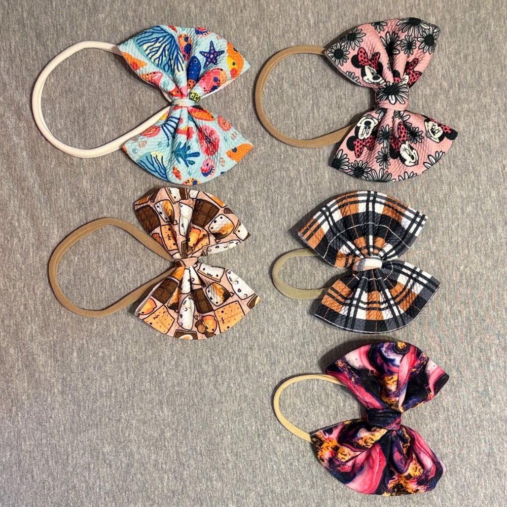 5 Pc Baby Headband Bow Set Handmade
